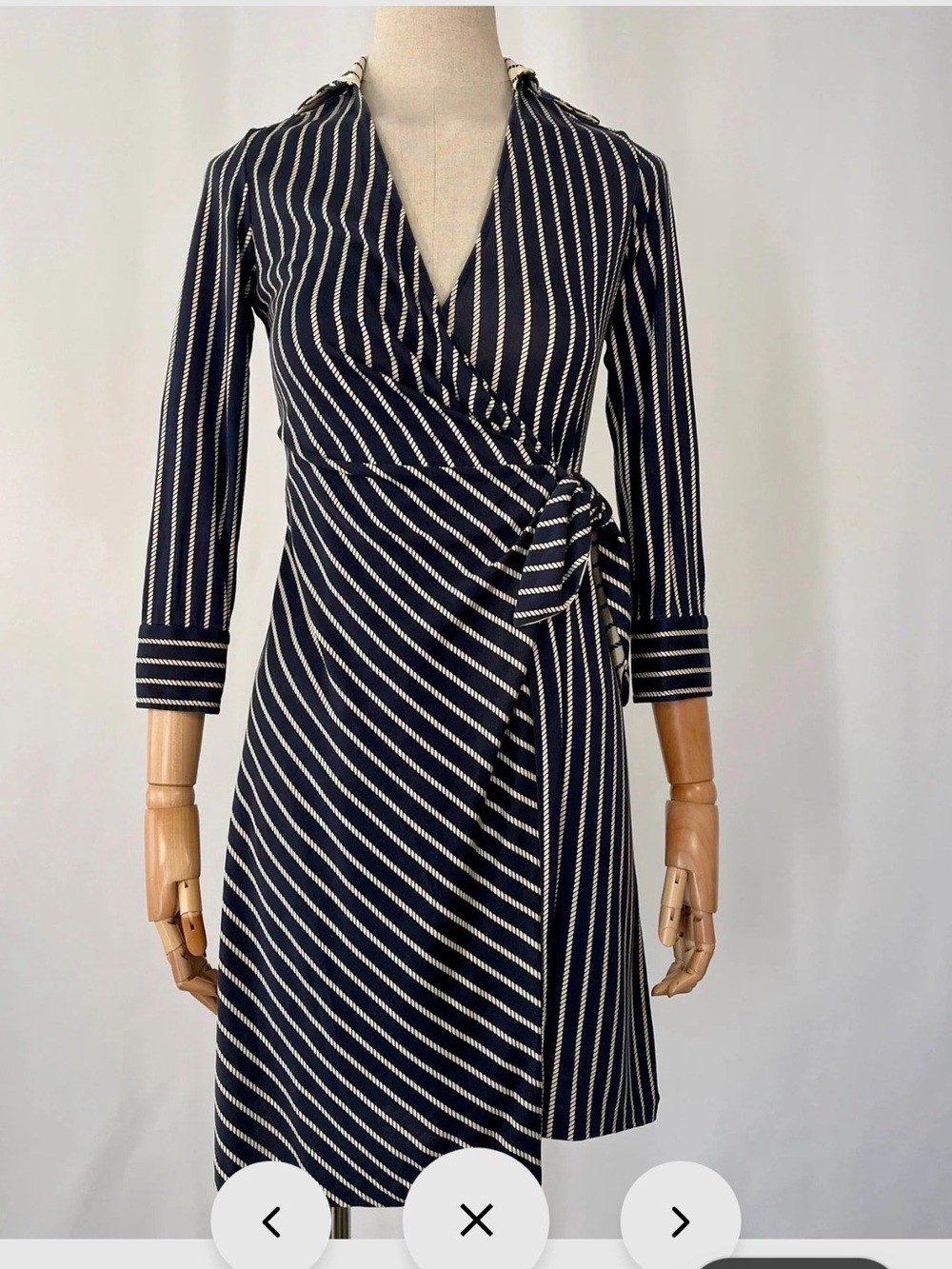 Diane Von Furstenberg Navy and White Striped Wrap Midi Dress